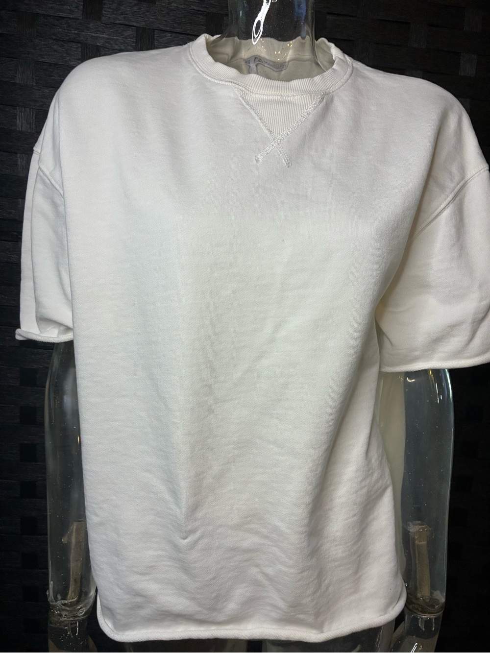 Zara White Short-Sleeve Crewneck Sweatshirt